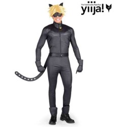 DISFRAZ ADULTO CAT NOIR( CHAQUETA, PANTALÓN, CINTURÓN, GUANTES, ANTIFAZ, PELUCA Y ANILLO).TALLA XS - Teknashop Ltd