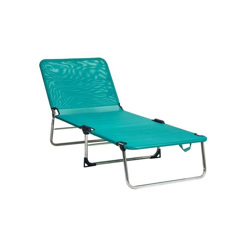 CAMA PLAYA ALUMINIO MULTIPOSICIÓN CON ASAS SIN MUELLES COLOR VERDE.67,50X60.5X14CM - Teknashop Ltd