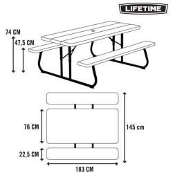 MESA DE PICNIC PLEGABLE MARRÓN 183X145X74 CM - Teknashop Ltd