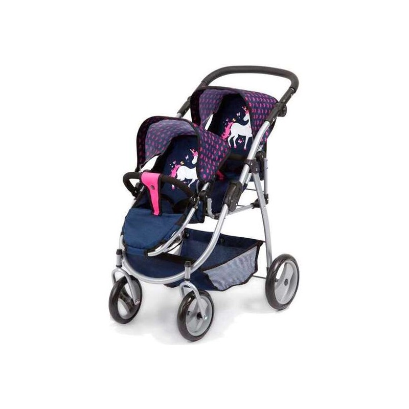 COCHE DE MUÑECA PASEO GEMELAR AZUL MARINO 73X63X46 CM - Teknashop Ltd