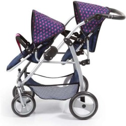 COCHE DE MUÑECA PASEO GEMELAR AZUL MARINO 73X63X46 CM - Teknashop Ltd