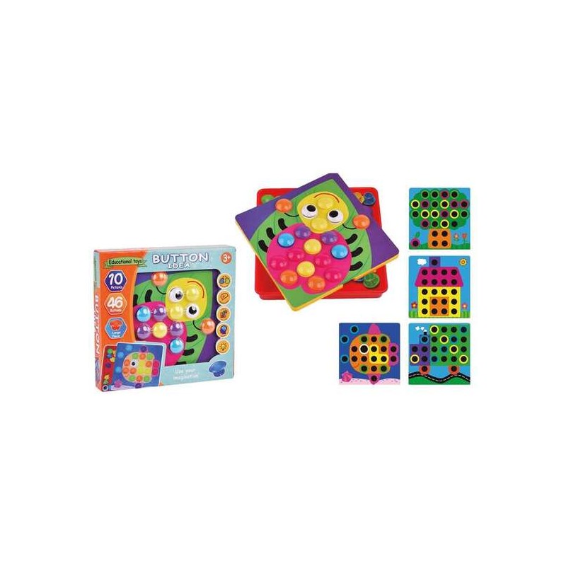 JUEGO EDUCATIVO MOSAICO BOTONES CON 10 PLANTILLAS Y 46 BOTONES