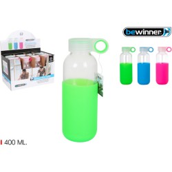 BOTELLA SPORT AGUA VIDRIA SILICONA 400 BEWIN