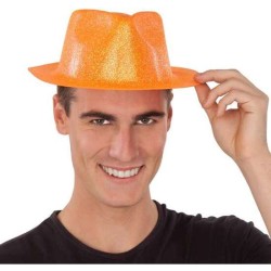 SOMBRERO PLÁSTICO GLITTER NARANJA