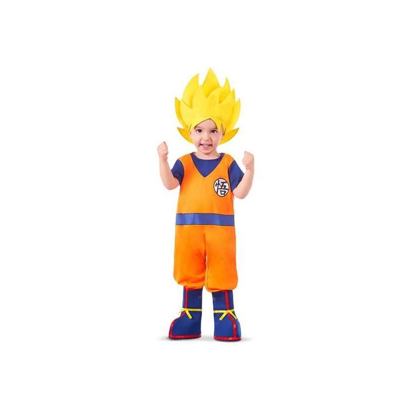 DISFRAZ GOKU BABY CON BODY, PELUCA TEXTIL Y CUBRE BOTAS TALLA 7-12 M