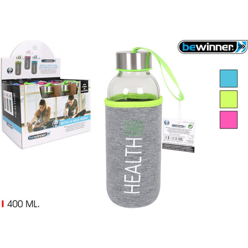 BOTELLA AGUA VIDRIO FUNDA HEALTH 400ML BEWINNE