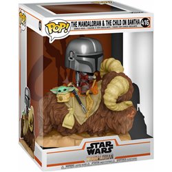 FIGURA POP STAR WARS THE MANDALORIAN MANDO ON BANTHA WITH CHILD IN BAG