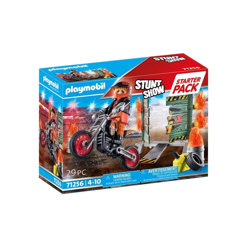 PLAYMOBIL STUNTSHOW STARTER PACK MOTO CON PARED DE FUEGO