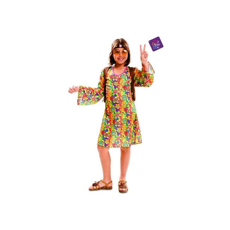 DISFRAZ HAPPY HIPPIE CHICA 5-6 AÑOS NIÑA (CINTA CABEZA Y VESTIDO CON CHALECO)