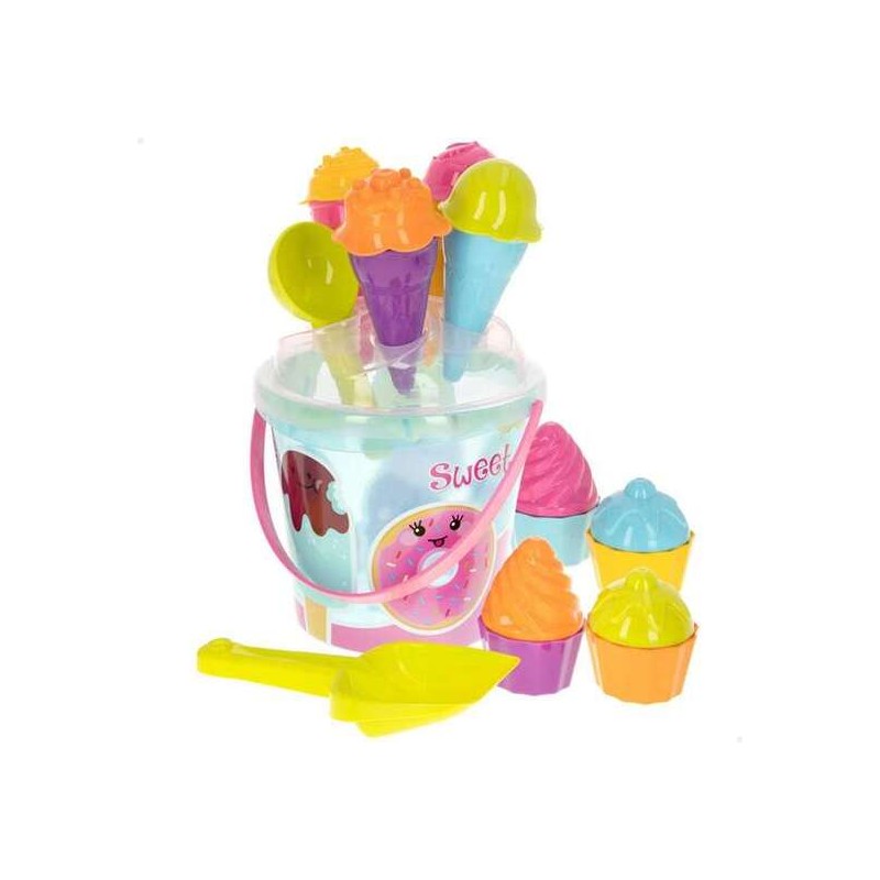 CUBO DE PLAYA SWEET TIME 18 CM CON ACCESORIOS 20 PIEZAS