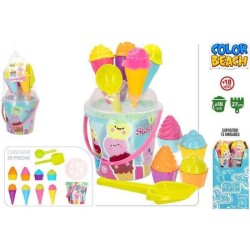 CUBO DE PLAYA SWEET TIME 18 CM CON ACCESORIOS 20 PIEZAS