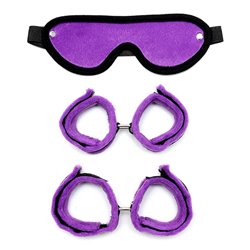 Rimba Bondage Play Handcuffs, Foot Cuffs and Mask Purple