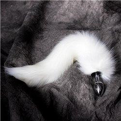 Metal Butt Plug with Foxy Tail Velvet Touch 40 cm White