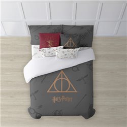 FUNDA NÓRDICA CON BOTONES 100% ALGODÓN MODELO DEATHLY HALLOWS PARA CAMA DE 80 (140X200 CM.)