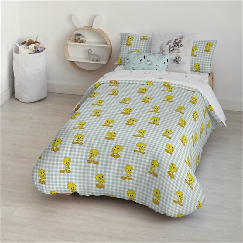 FUNDA NÓRDICA CON BOTONES 100% ALGODÓN MODELO TWEETY VICHY PARA CAMA DE 80 (140X200 CM.)