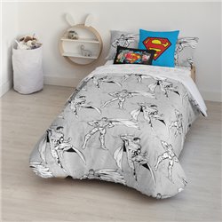 FUNDA NÓRDICA CON BOTONES 100% ALGODÓN MODELO SUPERMAN GREY PARA CAMA DE 150/160 (240X240 CM)