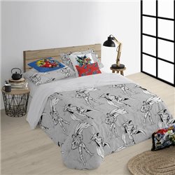 FUNDA NÓRDICA CON BOTONES 100% ALGODÓN MODELO SUPERMAN GREY PARA CAMA DE 180 (260X240 CM)