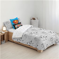 FUNDA NÓRDICA CON BOTONES 100% ALGODÓN MODELO SUPERMAN GREY PARA CAMA DE 180 (260X240 CM)