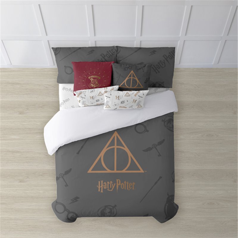 FUNDA NÓRDICA CON BOTONES 100% ALGODÓN MODELO DEATHLY HALLOWS PARA CAMA DE 120 (200X200 CM.)