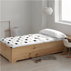 JUEGO DE SÁBANAS CON ALMOHADA Y BAJERA ESTAMPADAS 100% ALGODÓN MODELO BATMASK PARA CAMA DE 105.