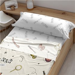 JUEGO DE SÁBANAS CON ALMOHADA Y BAJERA ESTAMPADAS 100% ALGODÓN MODELO QUIDDITCH CHILD PARA CAMA DE 105.