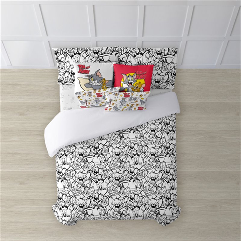 FUNDA NÓRDICA CON BOTONES 100% ALGODÓN MODELO TOM & JERRY BLACK & WITHE PARA CAMA DE 135/140 (220X240 CM)