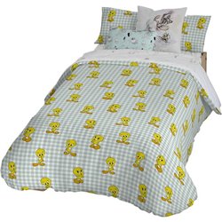 FUNDA NÓRDICA CON BOTONES 100% ALGODÓN MODELO TWEETY VICHY PARA CAMA DE 120 (200X200 CM.)