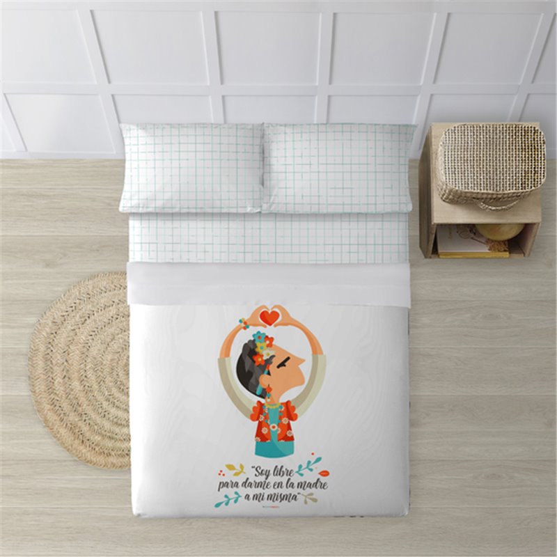 JUEGO DE SÁBANAS CON ALMOHADA Y BAJERA ESTAMPADAS A JUEGO 100% ALGODÓN MODELO FRIDA PARA CAMA DE 105 175X270