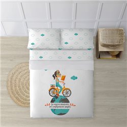 JUEGO DE SÁBANAS CON ALMOHADA Y BAJERA ESTAMPADAS A JUEGO 100% ALGODÓN MODELO BICI PARA CAMA DE 150/160 (240X270)