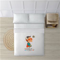 JUEGO DE SÁBANAS CON ALMOHADA Y BAJERA ESTAMPADAS A JUEGO 100% ALGODÓN MODELO SUPERHEROE CHICO PARA CAMA DE 180 (260X270) (240X2