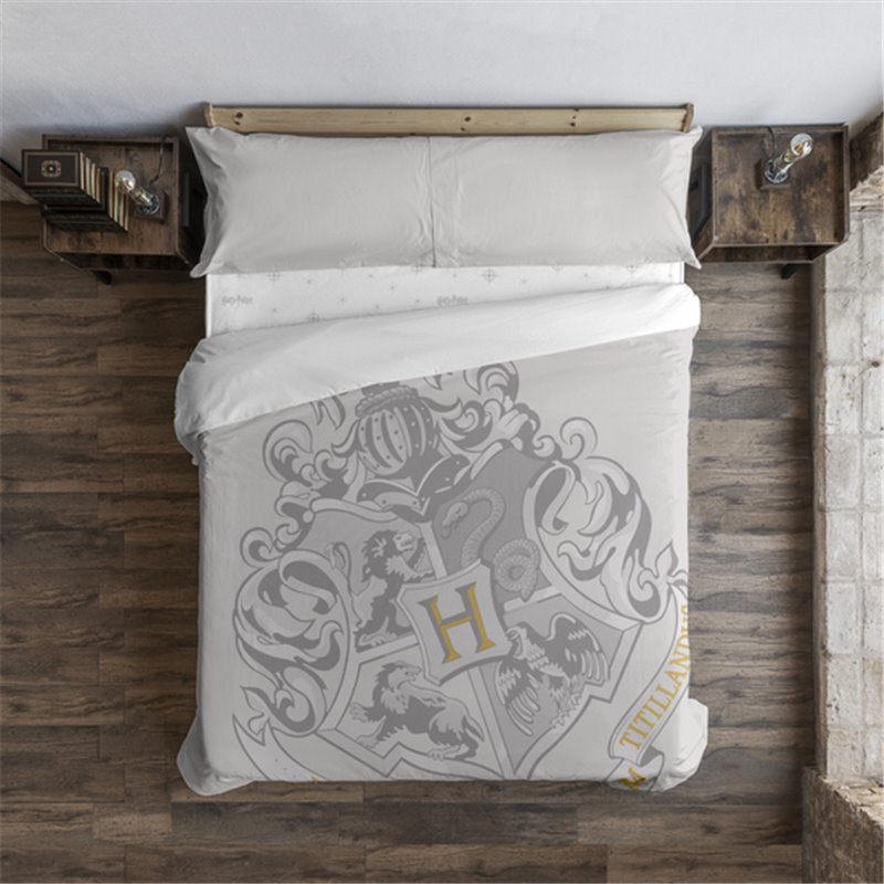 FUNDA NÓRDICA CON BOTONES 100% ALGODÓN MODELO HOGWARTS GREY PARA CAMA DE 80 (140X200 CM.)