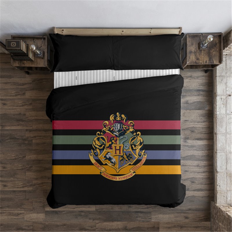 FUNDA NÓRDICA CON BOTONES 100% ALGODÓN MODELO HOGWARTS BLACK PARA CAMA DE 105 (180X220 CM)