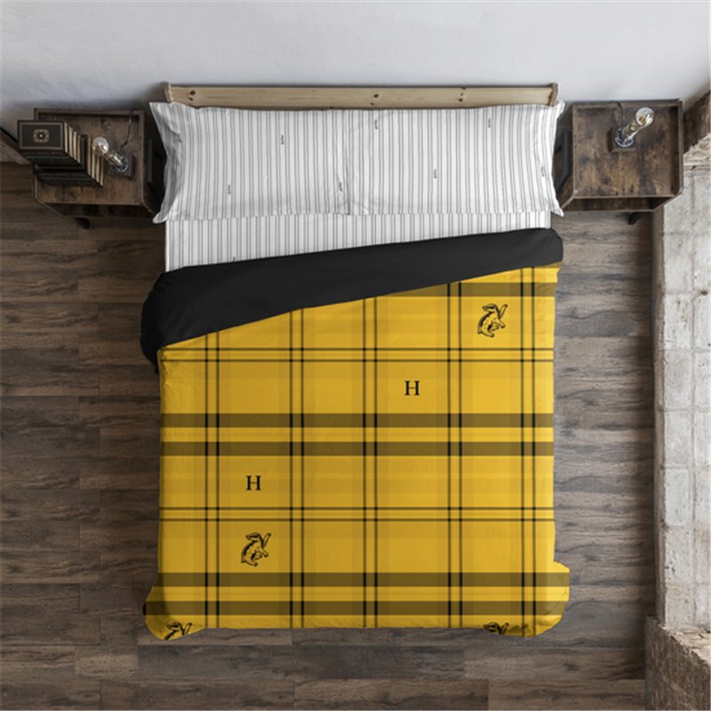 FUNDA NÓRDICA CON BOTONES 100% ALGODÓN MODELO HUFFLEPUFF CUADRO PARA CAMA DE 120 (200X200 CM.)