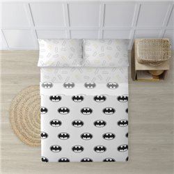 JUEGO DE SÁBANAS CON ALMOHADA Y BAJERA ESTAMPADAS 100% ALGODÓN MODELO BATMAN BASIC PARA CAMA DE 180. 