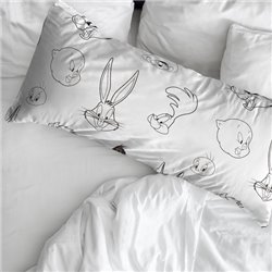 FUNDA DE ALMOHADA 100% ALGODÓN LOONEY B&W CAMA DE 90. 