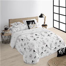 FUNDA NÓRDICA CON BOTONES 100% ALGODÓN MODELO LOONEY B&W PARA CAMA DE 150/160 (240X240 CM) - Teknashop Ltd