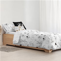 FUNDA NÓRDICA CON BOTONES 100% ALGODÓN MODELO LOONEY B&W PARA CAMA DE 150/160 (240X240 CM) - Teknashop Ltd