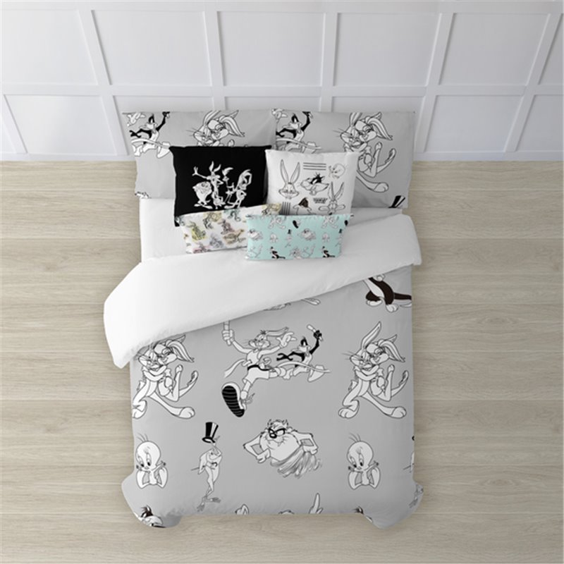 FUNDA NÓRDICA CON BOTONES 100% ALGODÓN MODELO LOONEY BLACK & WHITE PARA CAMA DE 180 (260X240 CM) - Teknashop Ltd