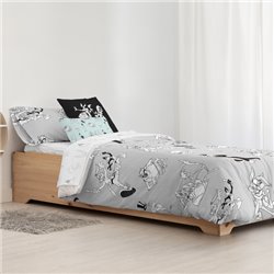 FUNDA NÓRDICA CON BOTONES 100% ALGODÓN MODELO LOONEY BLACK & WHITE PARA CAMA DE 180 (260X240 CM) - Teknashop Ltd