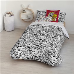 FUNDA NÓRDICA CON BOTONES 100% ALGODÓN MODELO TOM & JERRY BLACK & WITHE PARA CAMA DE 120 (200X200 CM.) - Teknashop Ltd