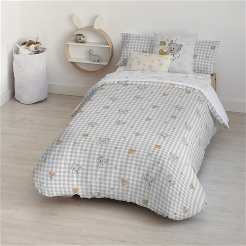 FUNDA NÓRDICA CON BOTONES 100% ALGODÓN MODELO TOM JERRY VICHY PARA CAMA DE 90 ( 155X220 CM.) - Teknashop Ltd