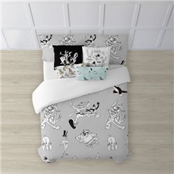 FUNDA NÓRDICA CON BOTONES 100% ALGODÓN MODELO LOONEY BLACK & WHITE PARA CAMA DE 135/140 (220X240 CM) - Teknashop Ltd