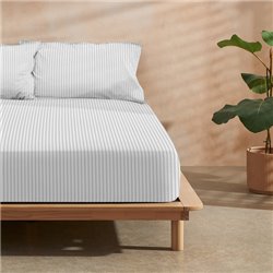 JUEGO DE SÁBANAS 100% ALGODÓN MODELO PAPAMOA GRIS RAYA PARA CAMA DE 180.