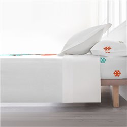 JUEGO DE SÁBANAS CON ALMOHADA Y BAJERA ESTAMPADAS A JUEGO 100% ALGODÓN MODELO BUFANDA PARA CAMA DE 90.