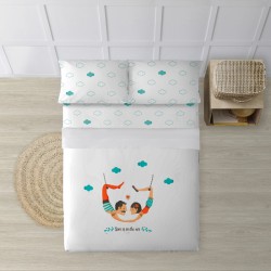 JUEGO DE SÁBANAS CON ALMOHADA Y BAJERA ESTAMPADAS A JUEGO 100% ALGODÓN MODELO TRAPECISTA PARA CAMA DE 90 160X270