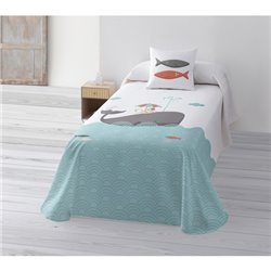 JUEGO DE SÁBANAS CON ALMOHADA Y BAJERA ESTAMPADAS A JUEGO 100% ALGODÓN MODELO BALLENA PARA CAMA DE 105.