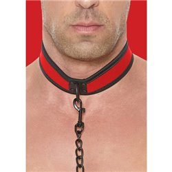 OUCH PUPPY PLAY - COLLAR DE NEOPRENO CON CADENA - ROJO