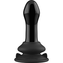 PLUGGY - GLASS VIBRATOR - WITH SUCTION CUP AND REMOTE - RECARGABLE - 10 VELOCIDADES - NEGRO