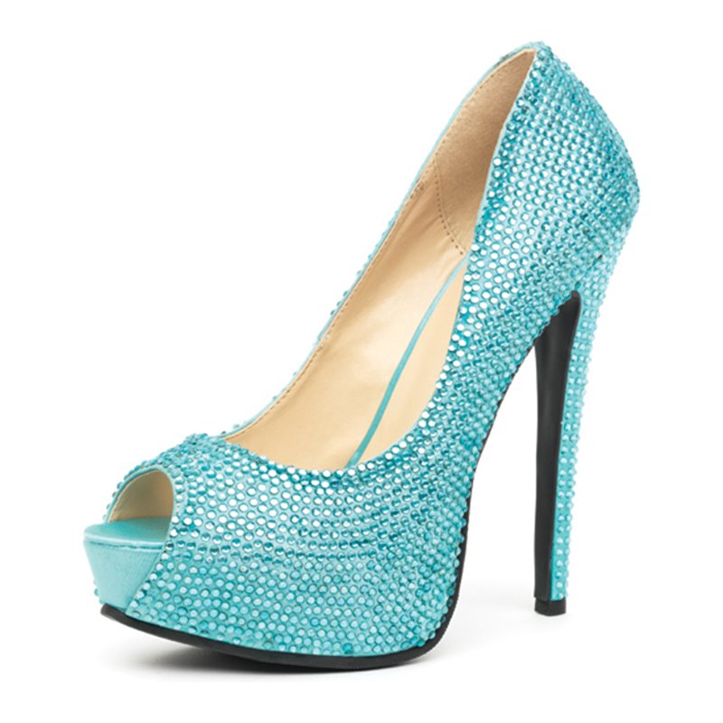 LEG AVENUE GLAMOUR PEEP TOE PUMP TURQUESA SATINADO CON STRASS