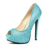 LEG AVENUE GLAMOUR PEEP TOE PUMP TURQUESA SATINADO CON STRASS